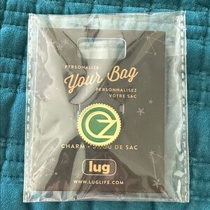 lug Green and Yellow WICKED Enamel  Bag Charm with Gold Scalloped Edge